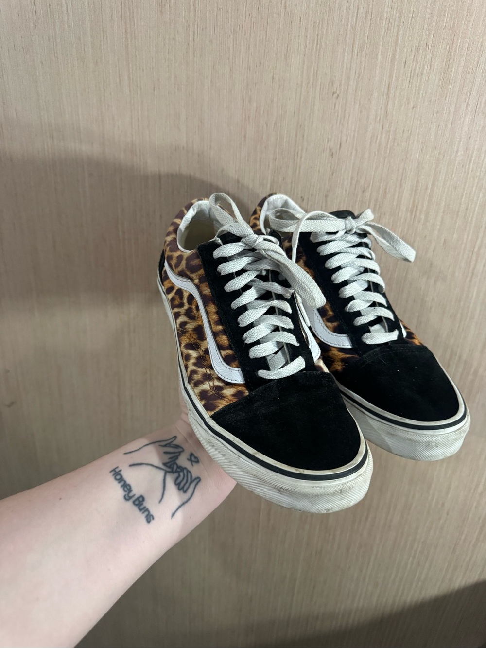 Women’s Vans Leopard Print Low-Top Skate Sneakers - Brown/Black Size 8.5